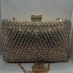 Kelly & Katie Gold and Silver Chevron Clutch